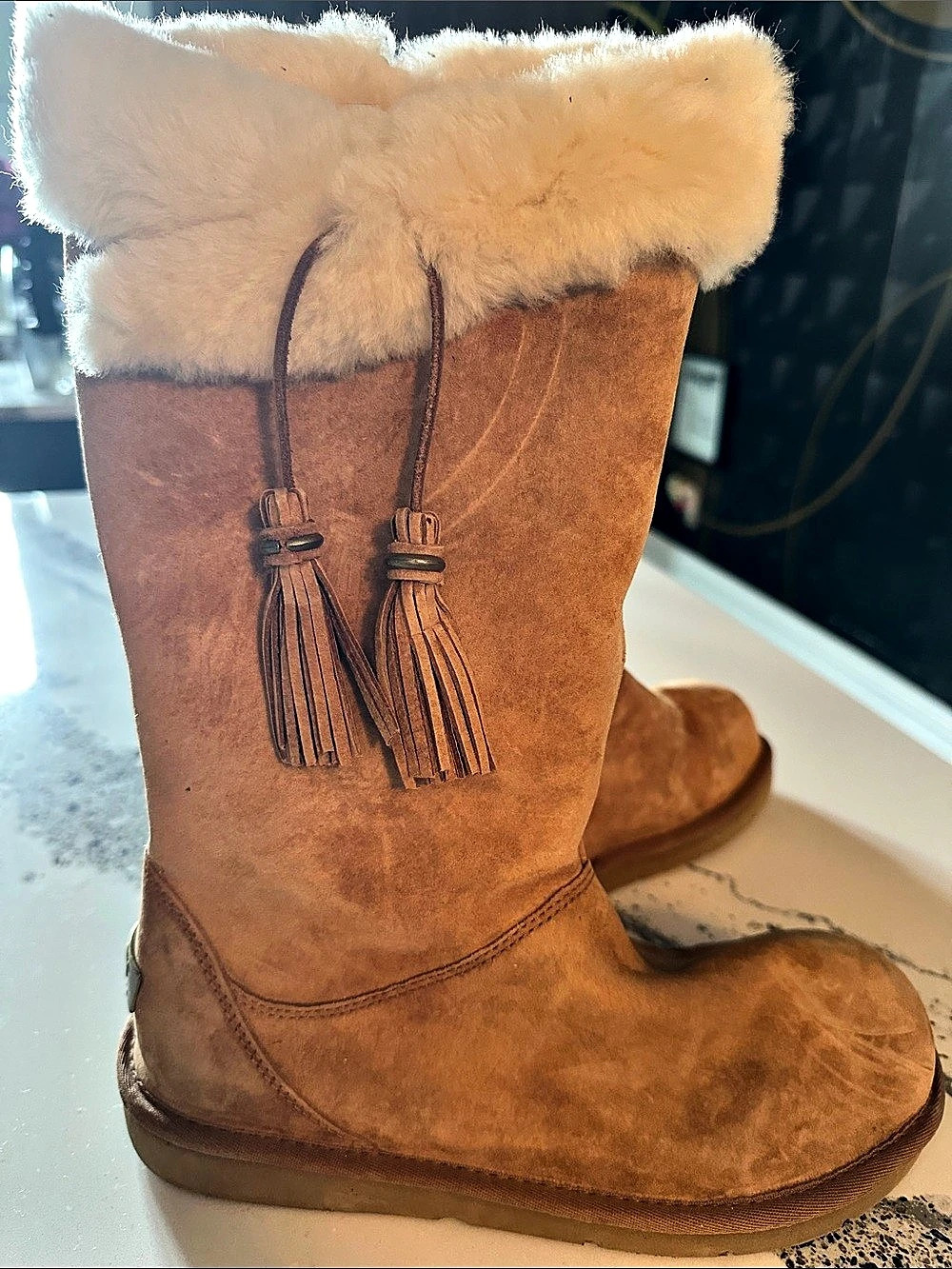 UGG S/N 1894 Brown & Cream Suede Tall Boots US 8